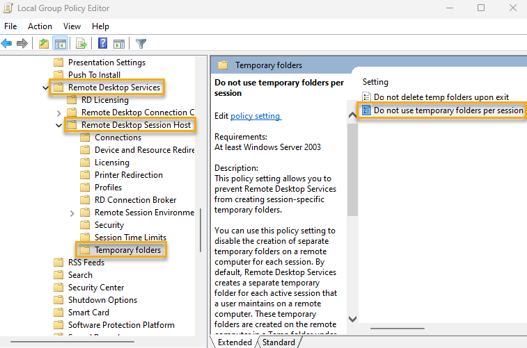 18.10.57.3.11.2 Ensure 'Do not use temporary folders per session' is ...