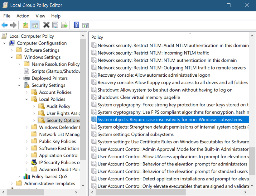 Ensure 'System objects: Require case insensitivity for non-Windows ...