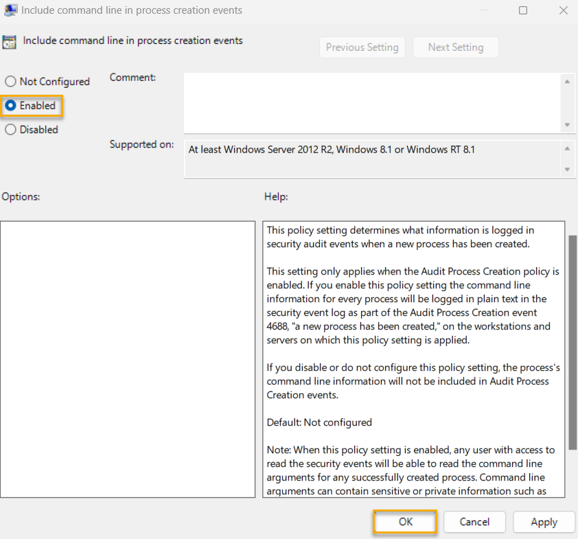Command Line Data not Included in Process Creation Events (CIS LEVEL 1)