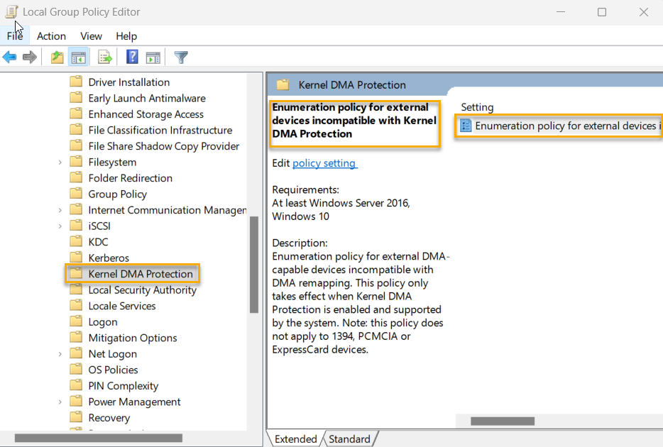 Ensure 'Enumeration policy for external devices incompatible with ...