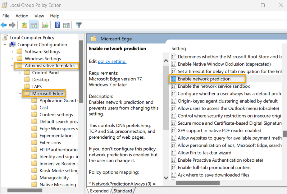 Network Prediction Options Misconfigured (CIS LEVEL 1 MS Edge)