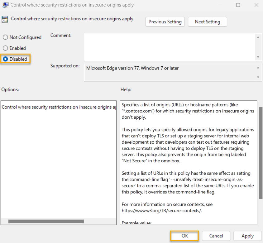 Security Restrictions On Insecure Origins Override Allowed (CIS LEVEL 2