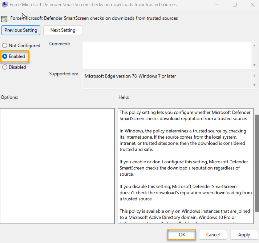 Ensure 'Force Microsoft Defender SmartScreen checks on downloads from ...