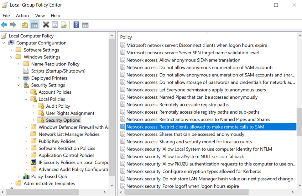 Remote calls to the Security Account Manager (SAM) Not Restricted