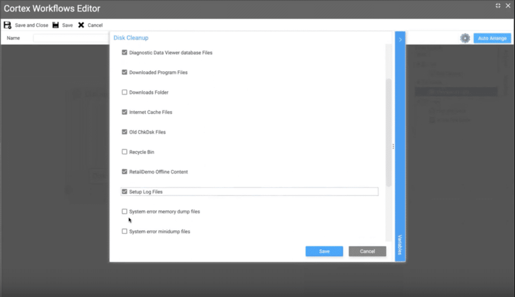 Syxsense Cortex workflow showing how to easily cleanup disk space