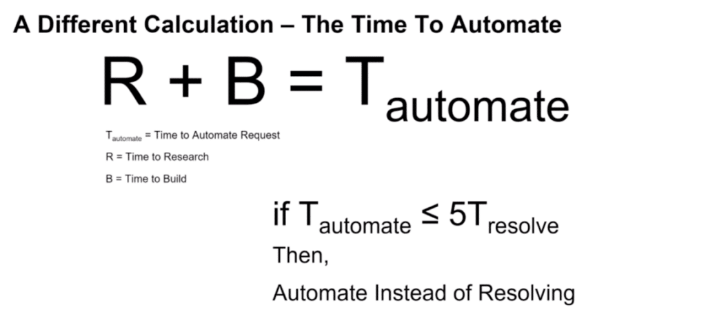 Formula showing how to calculate the amount of time it will take to automate tasks
